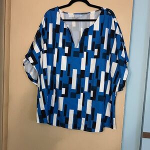 Geometric Blue and White Blouse